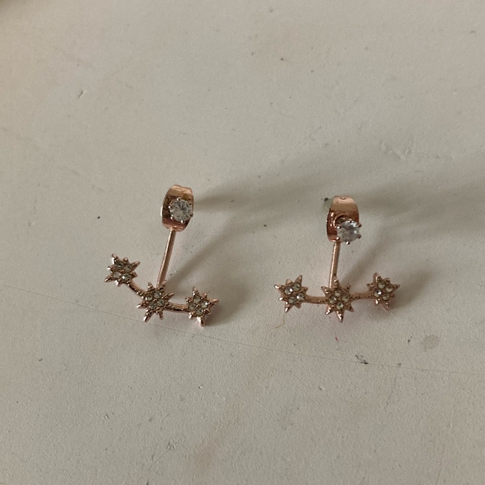 Lauren Conrad rose gold earrings front back statement earrings